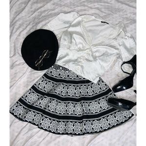Patterned black & white skater skirt